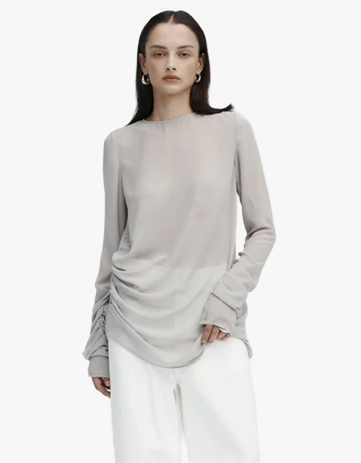 Long Sleeve Draped Top - Ash