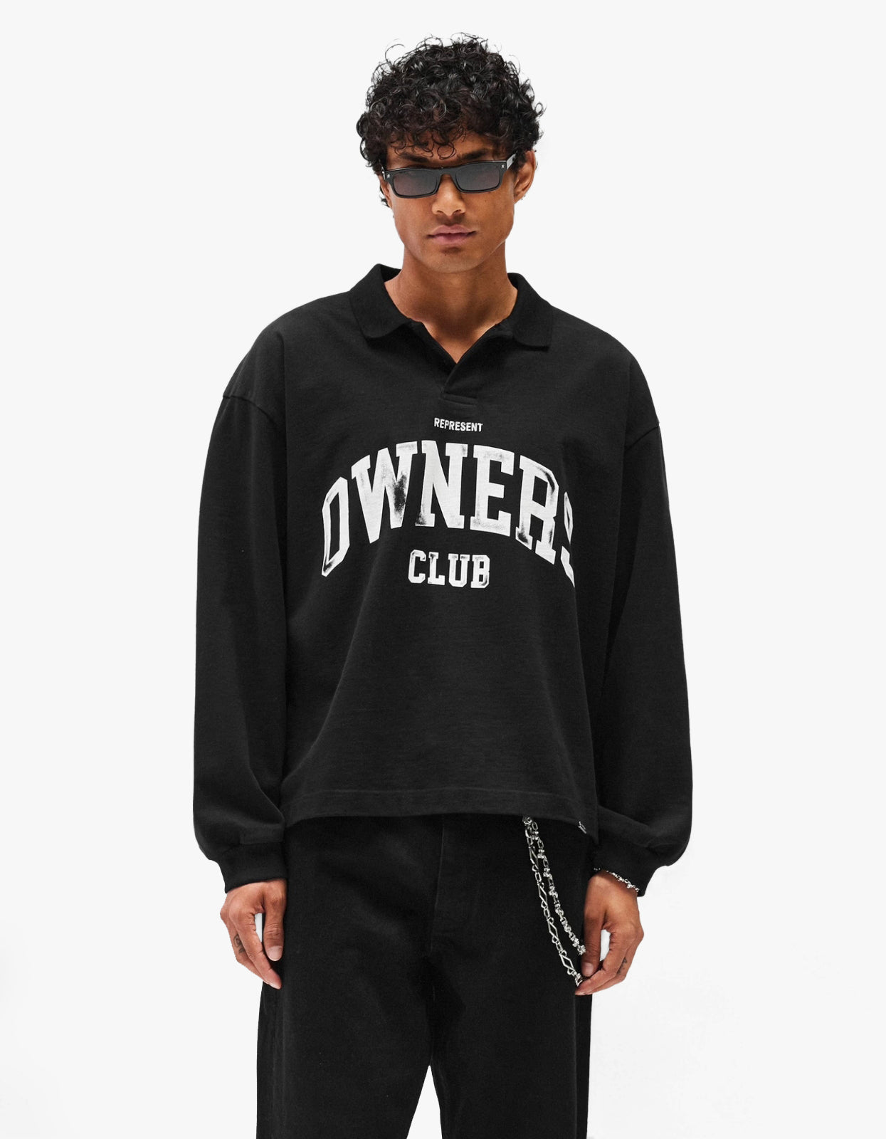 Represent Owners Club Heritage Rugby Top - Jet Black