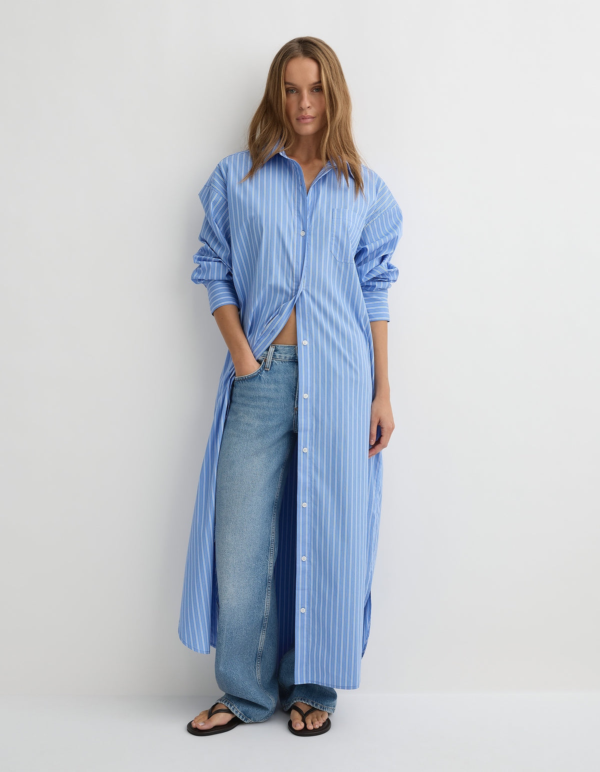 The Bernie Shirt Dress - Cornflower Stripe