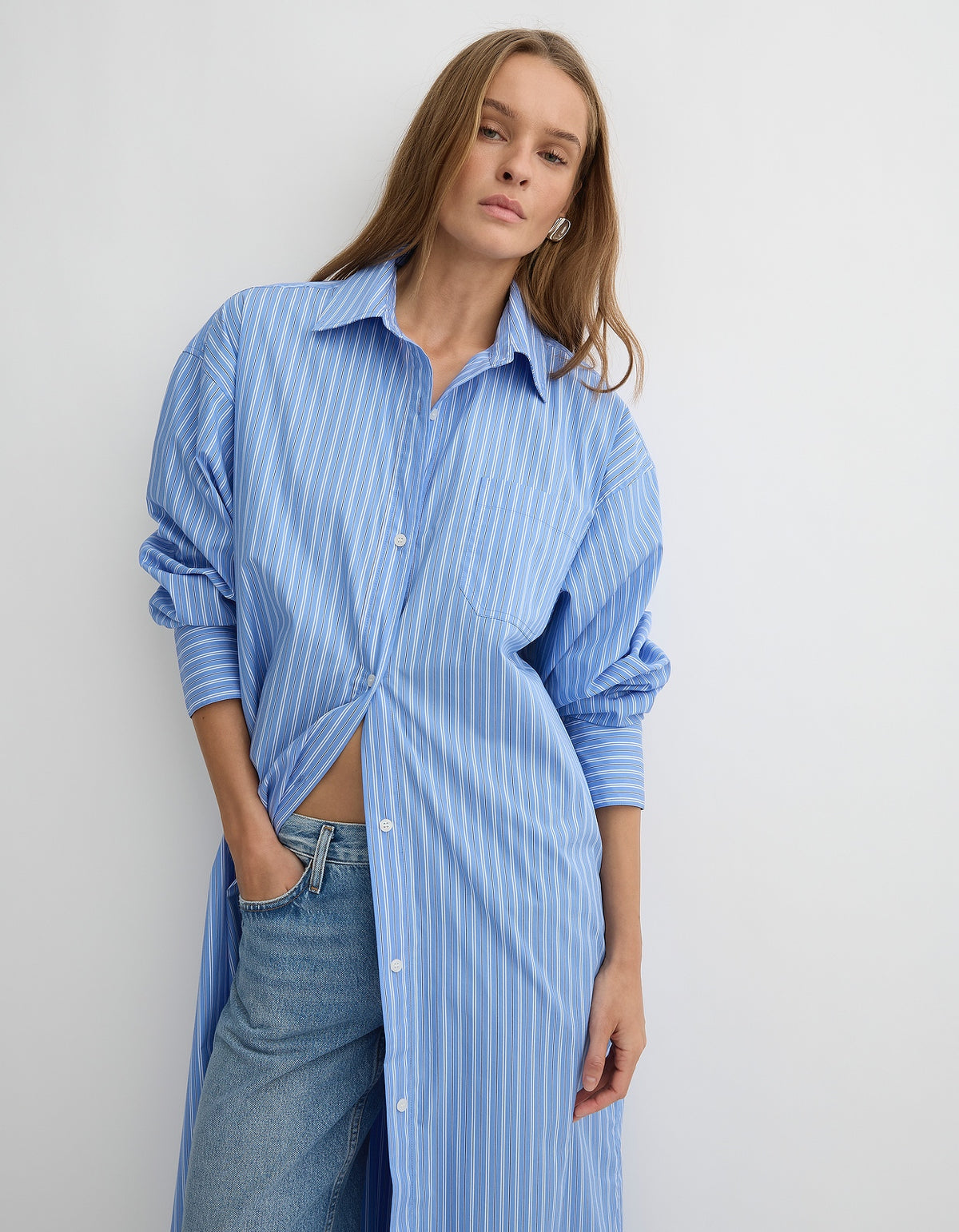 The Bernie Shirt Dress - Cornflower Stripe