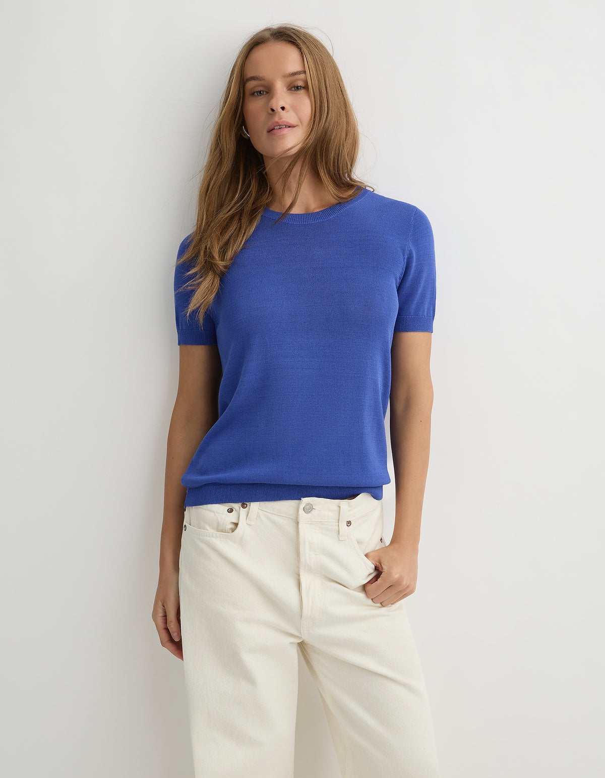 The Chloe Knit Tee - Cornflower