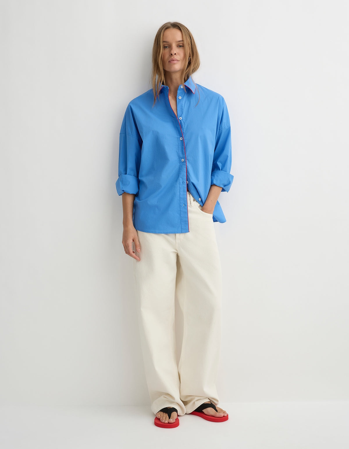 The Jayden Shirt - Cornflower With Red