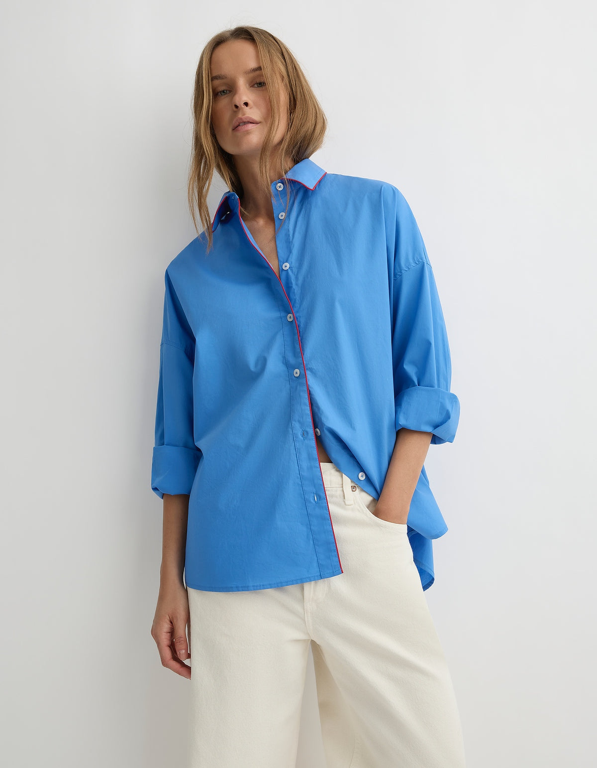 The Jayden Shirt - Cornflower With Red