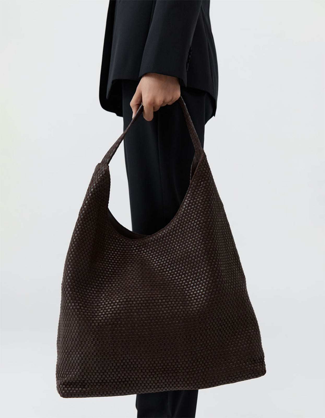 Lattice Weave Large Tote Bag - Coffee