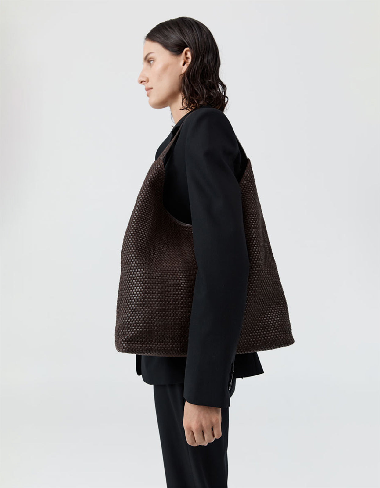 Lattice Weave Large Tote Bag - Coffee