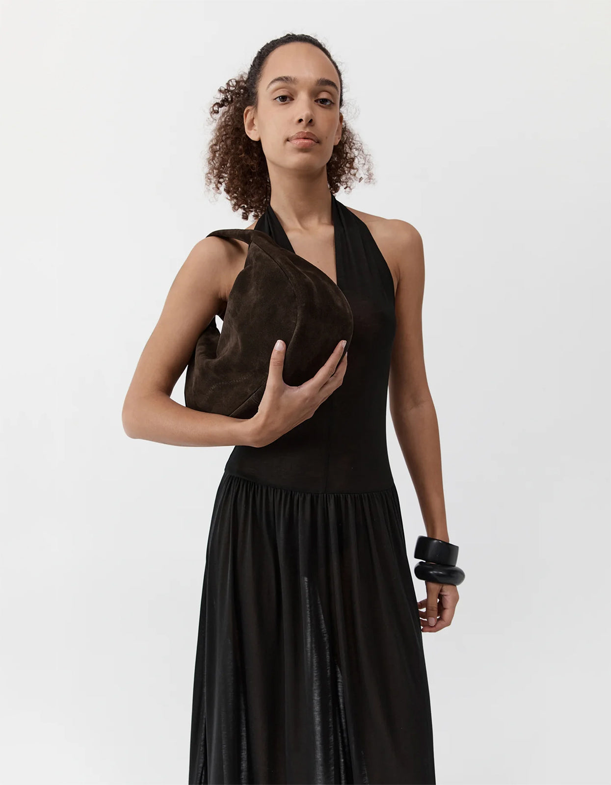 Large Suede Bon Bon Bag - Coffee