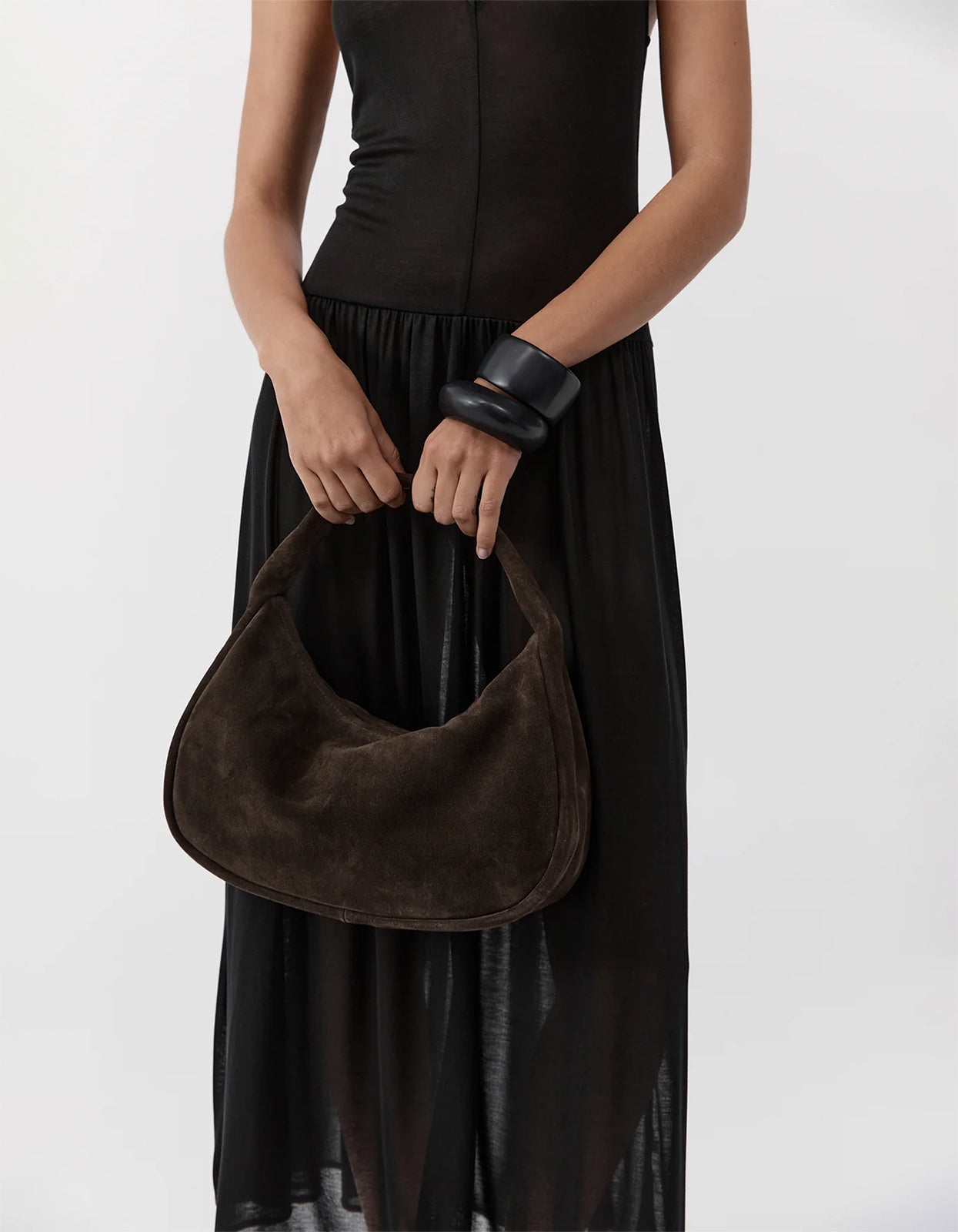 Large Suede Bon Bon Bag - Coffee