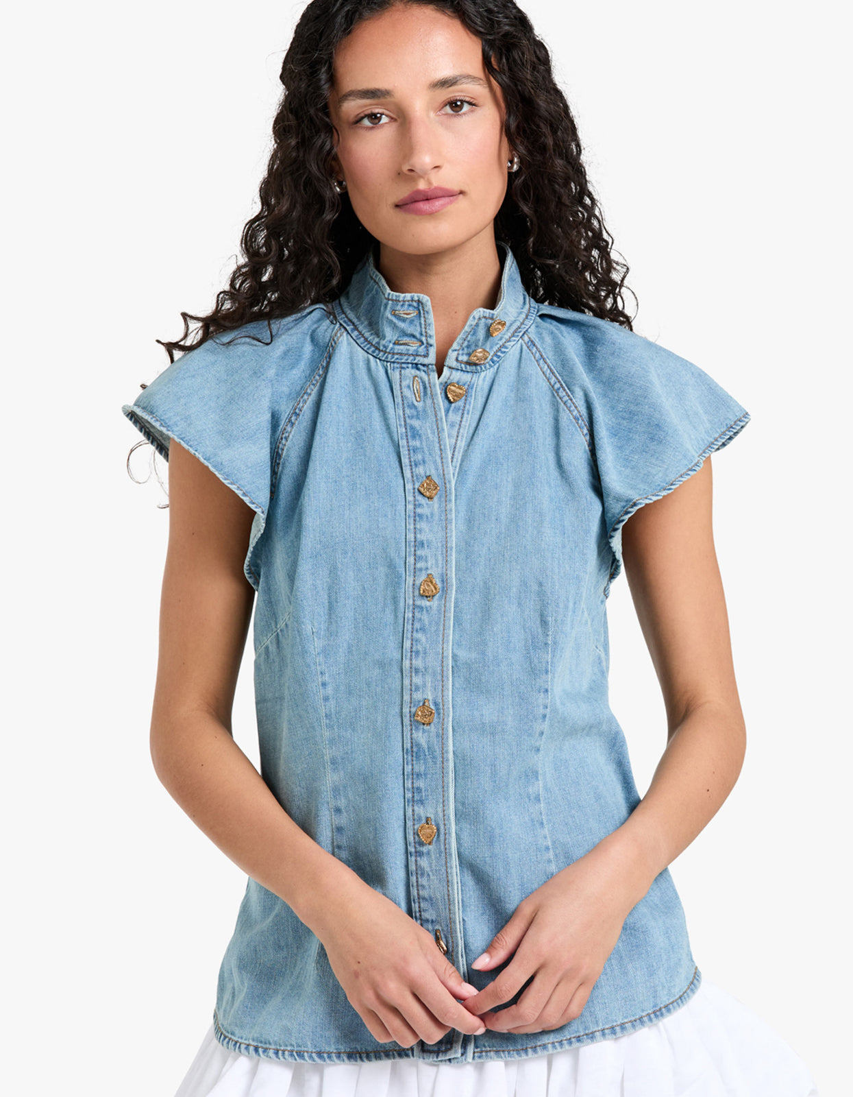 Crush Flutter Sleeve Shirt - Blue Moon