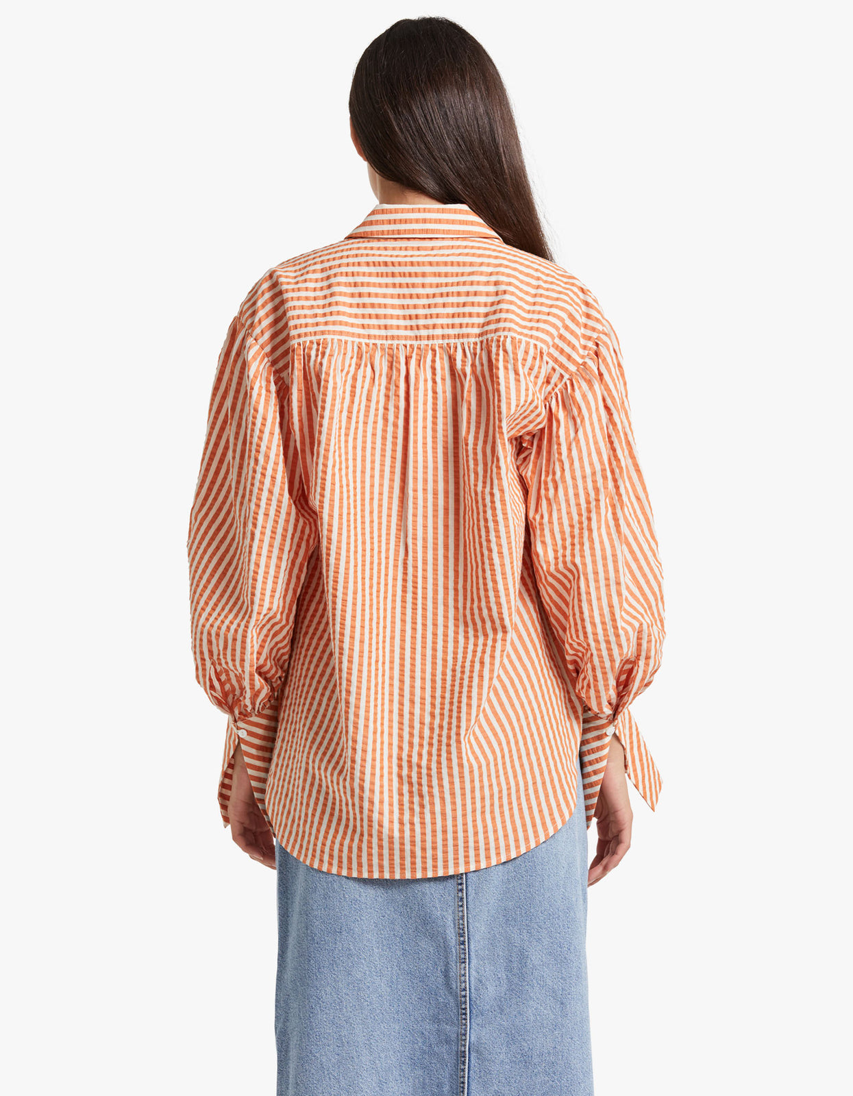 Hele Balloon Sleeve Shirt, Coconut/Tangerine, Tops