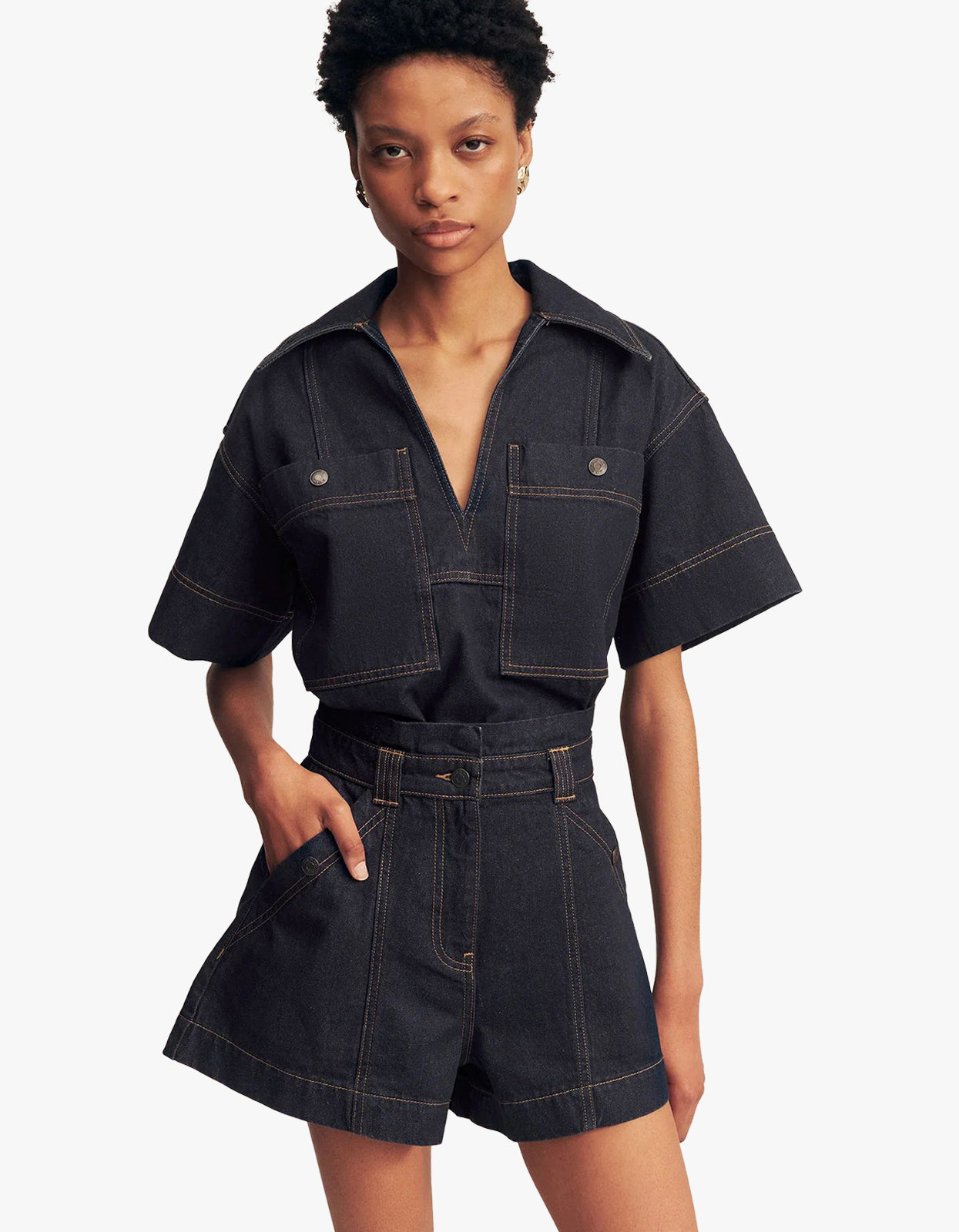 Rita High Waisted Flared Short - Deep Indigo