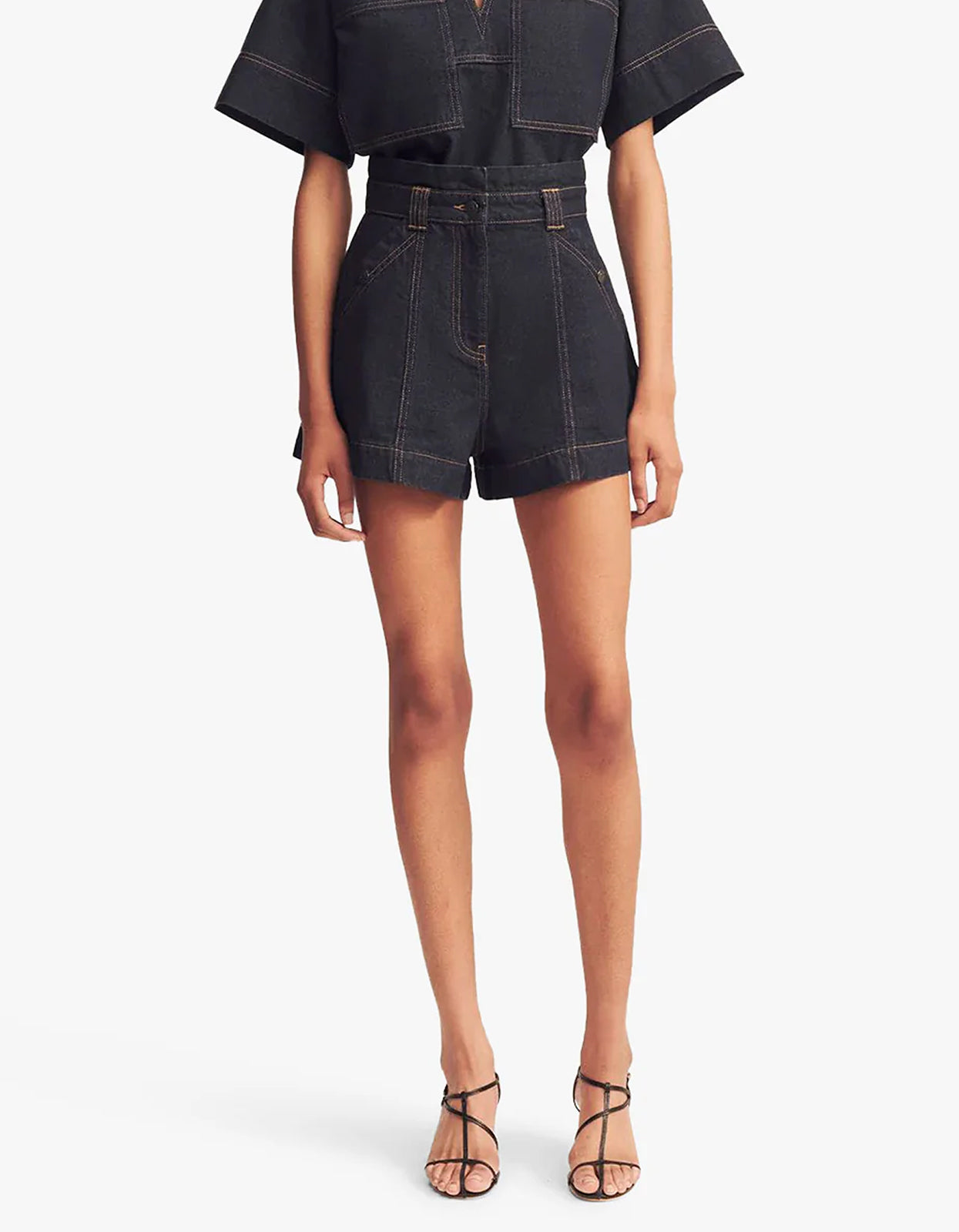 Rita High Waisted Flared Short - Deep Indigo