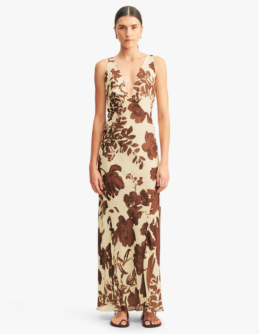 Noa Plunged Maxi Dress - Pineapple Wallflower