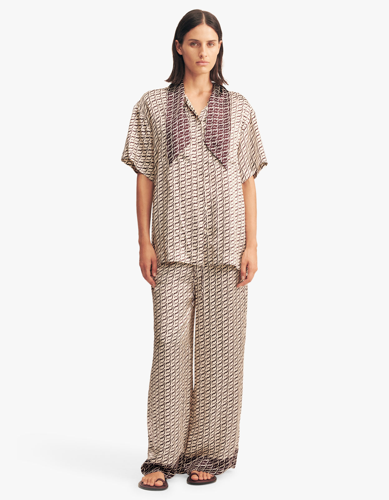 Monogram Silk Contrast Shirt - Espresso Stamp