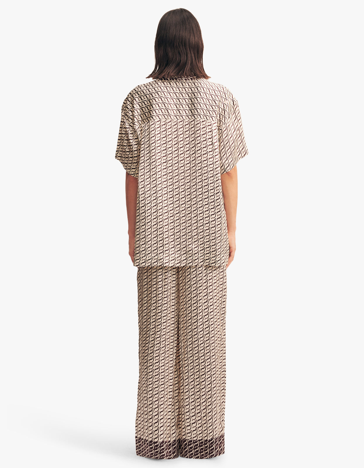 Monogram Silk Contrast Shirt - Espresso Stamp