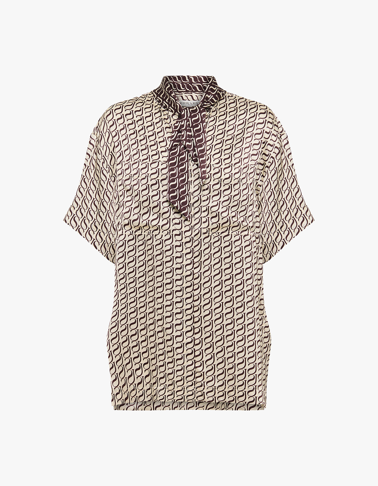 Monogram Silk Contrast Shirt - Espresso Stamp