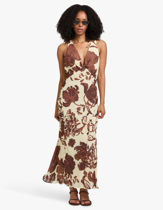 Noa Plunged Maxi Dress - Pineapple Wallflower
