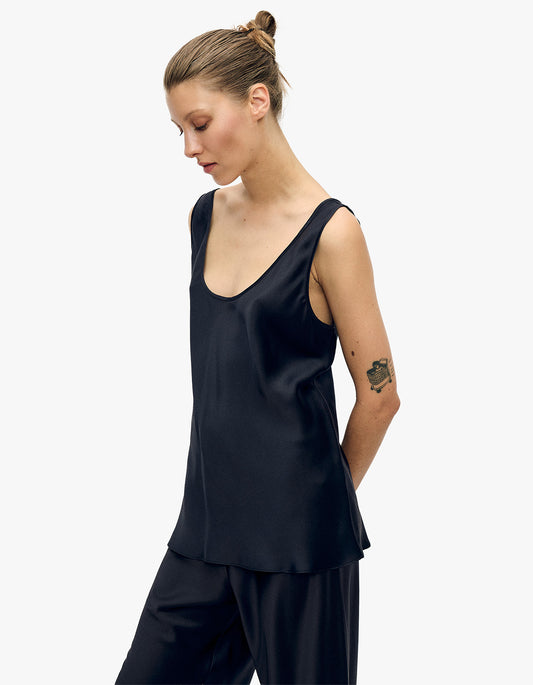 Scoop Neck Tank - Black Satin