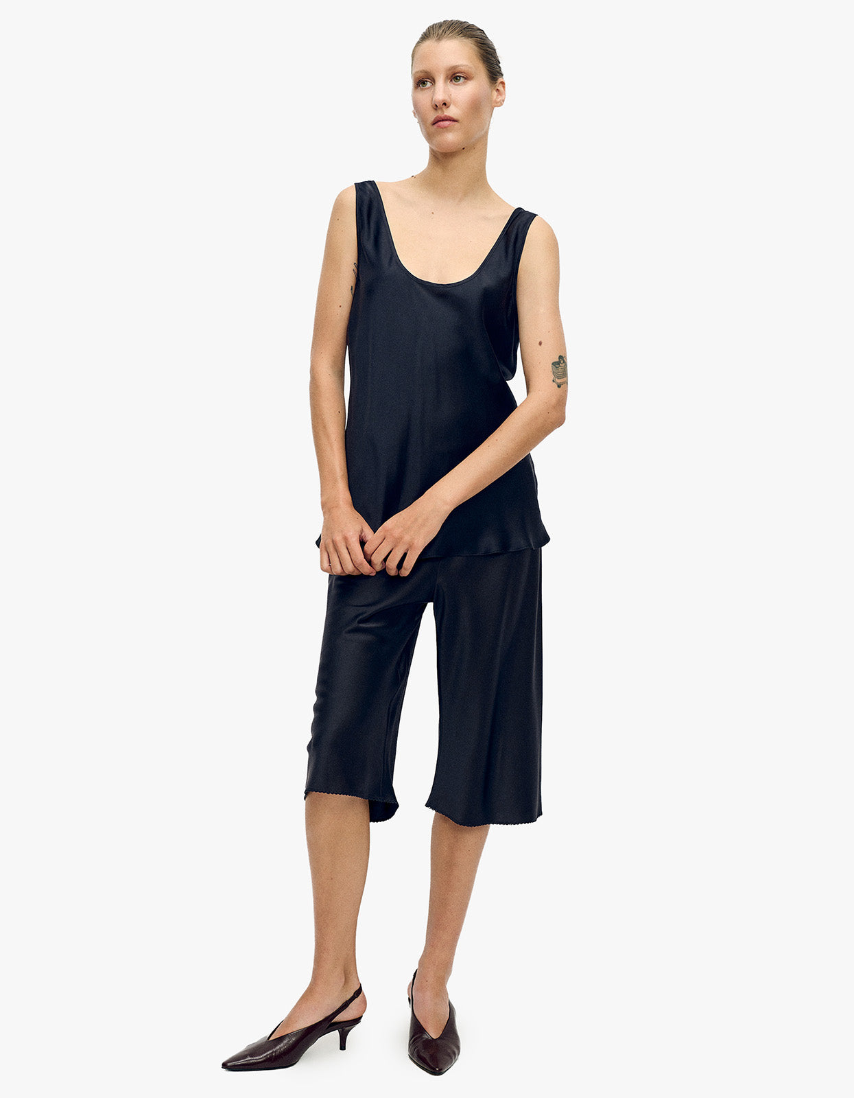 Scoop Neck Tank - Black Satin