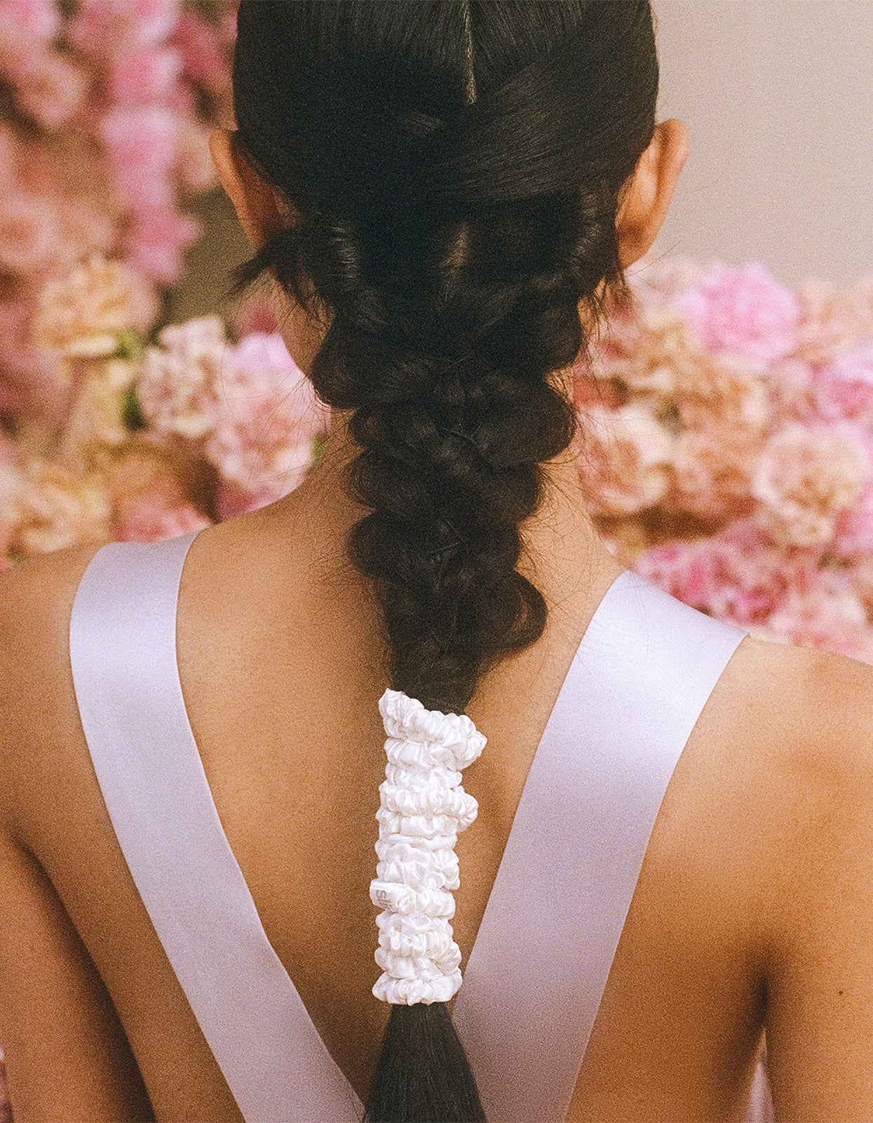 Silk Skinny Scrunchie Set - White