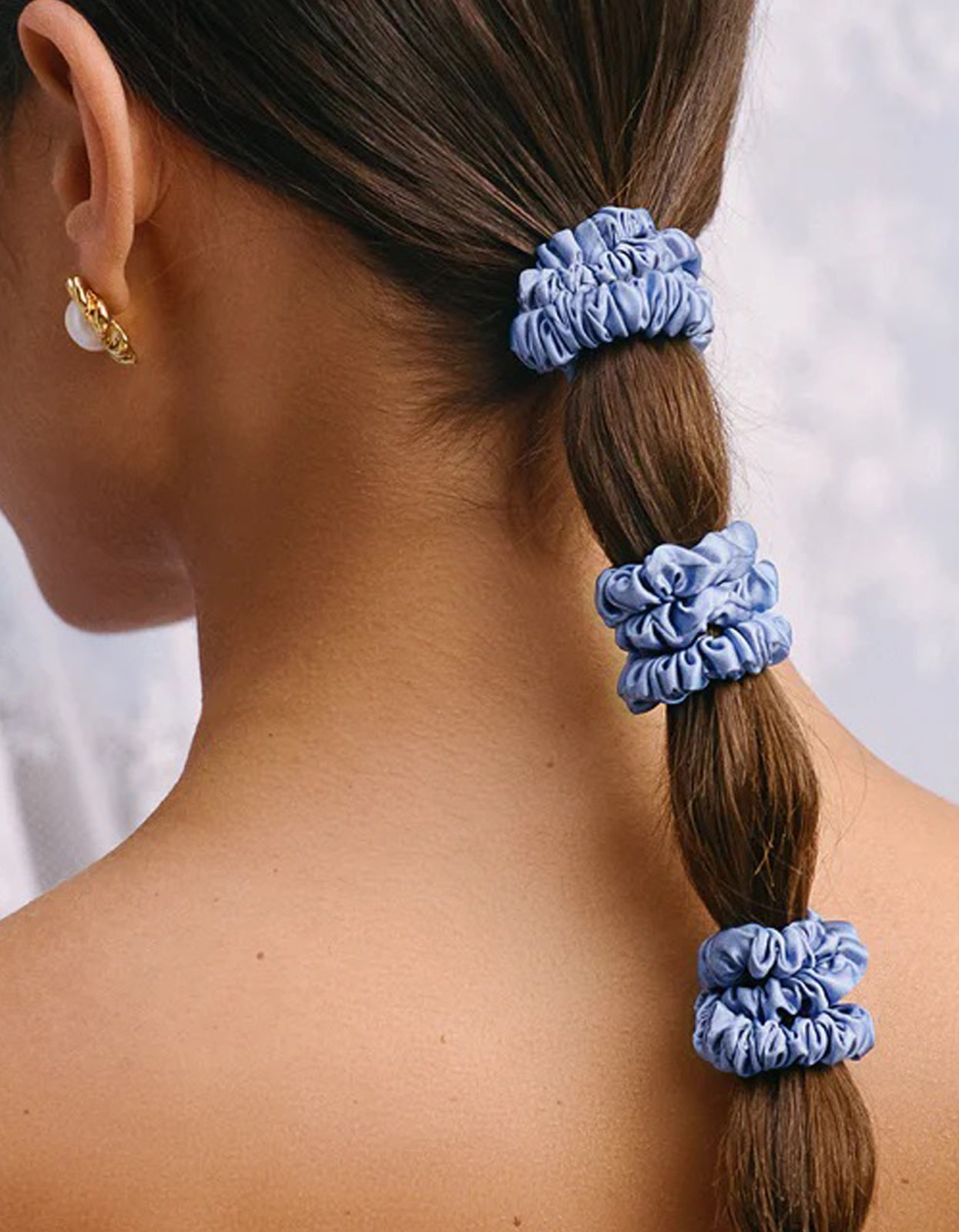 Silk Skinny Scrunchie Set - Cornflower