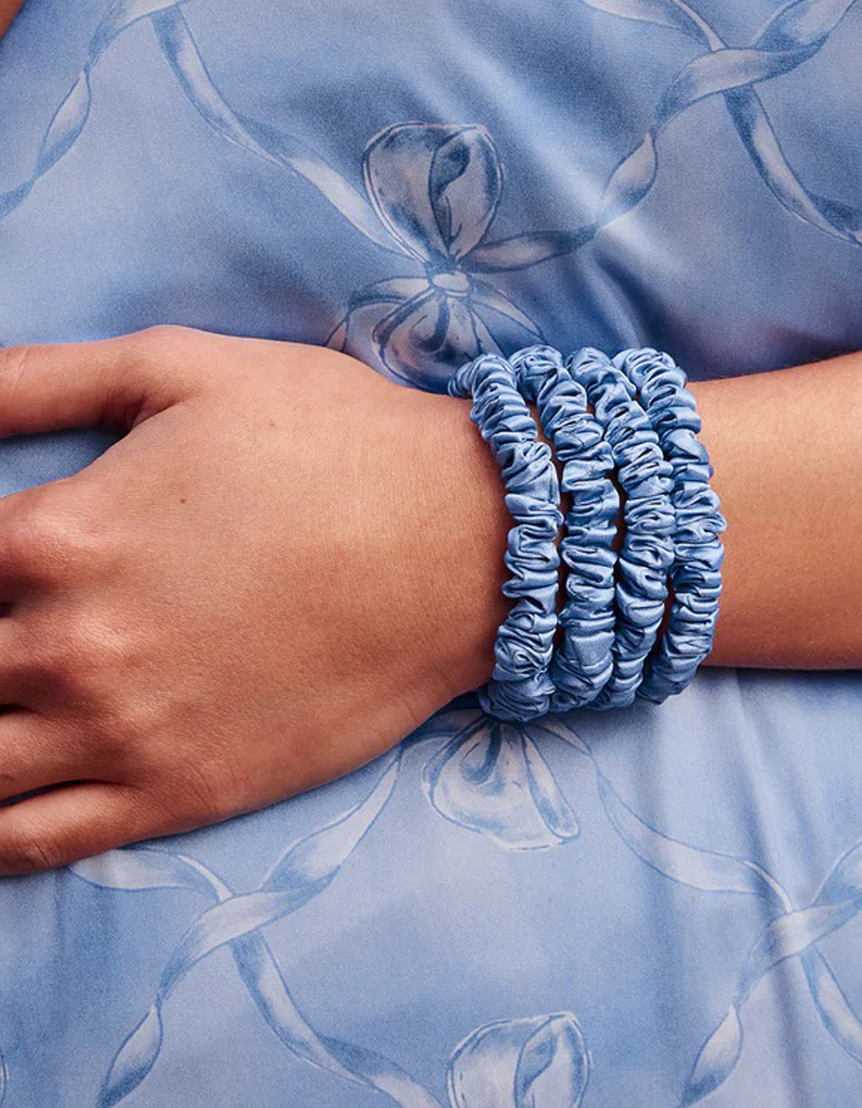 Silk Skinny Scrunchie Set - Cornflower