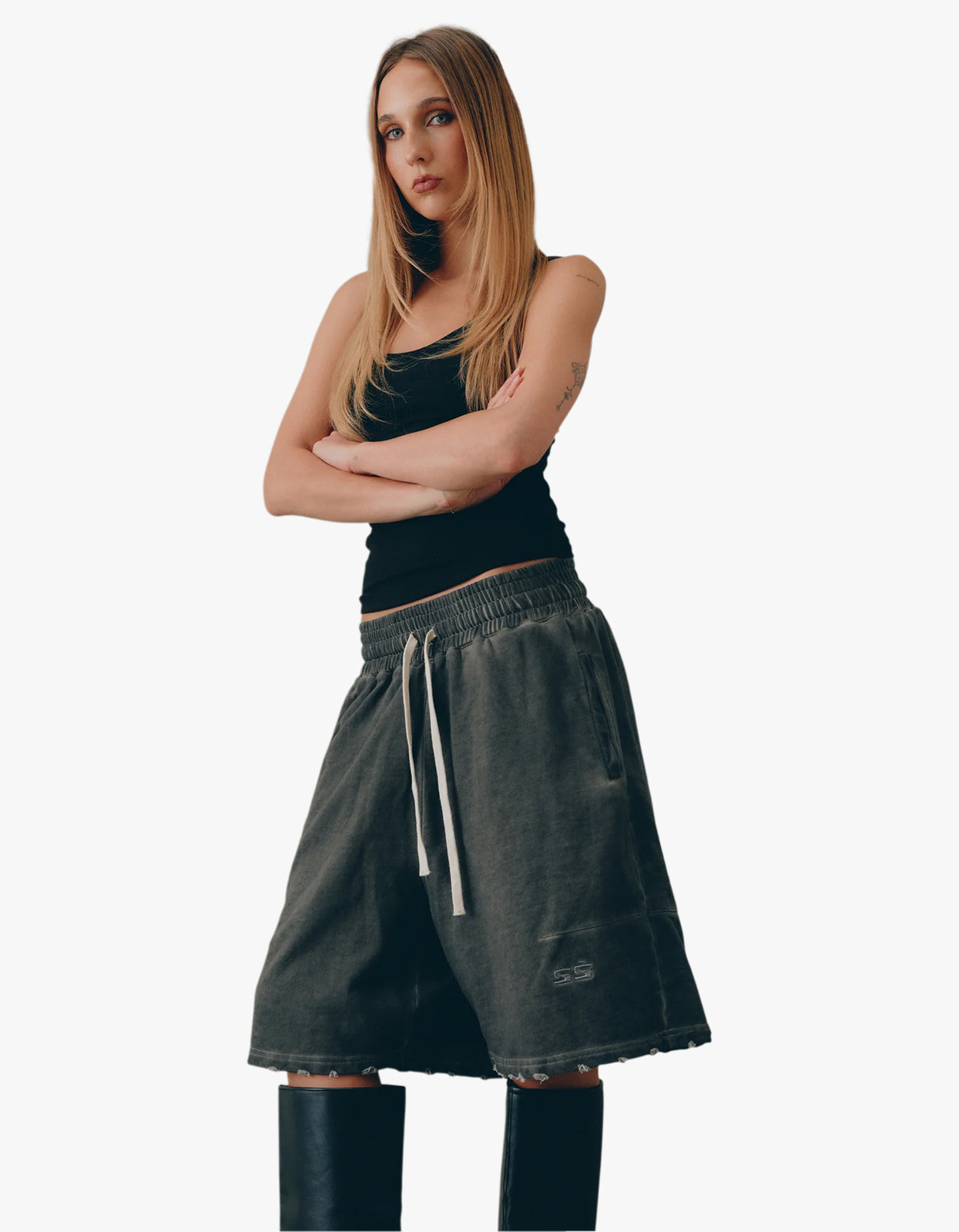 Unisex Distressed Lounge Shorts - Charcoal