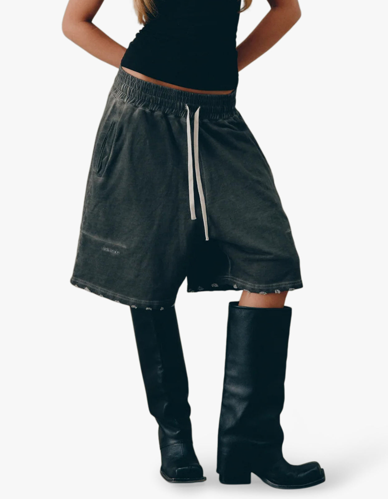 Unisex Distressed Lounge Shorts - Charcoal