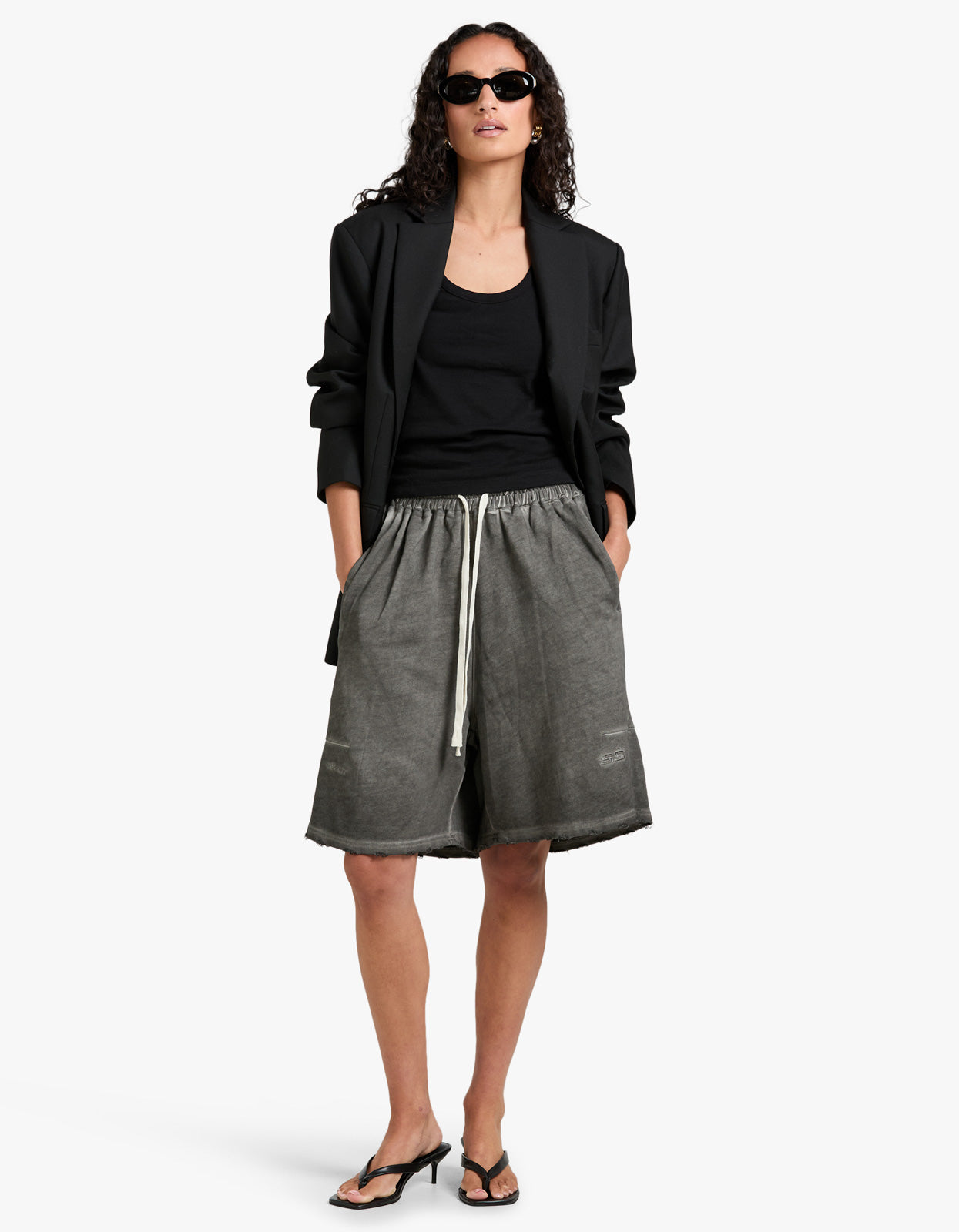 Unisex Distressed Lounge Shorts - Charcoal