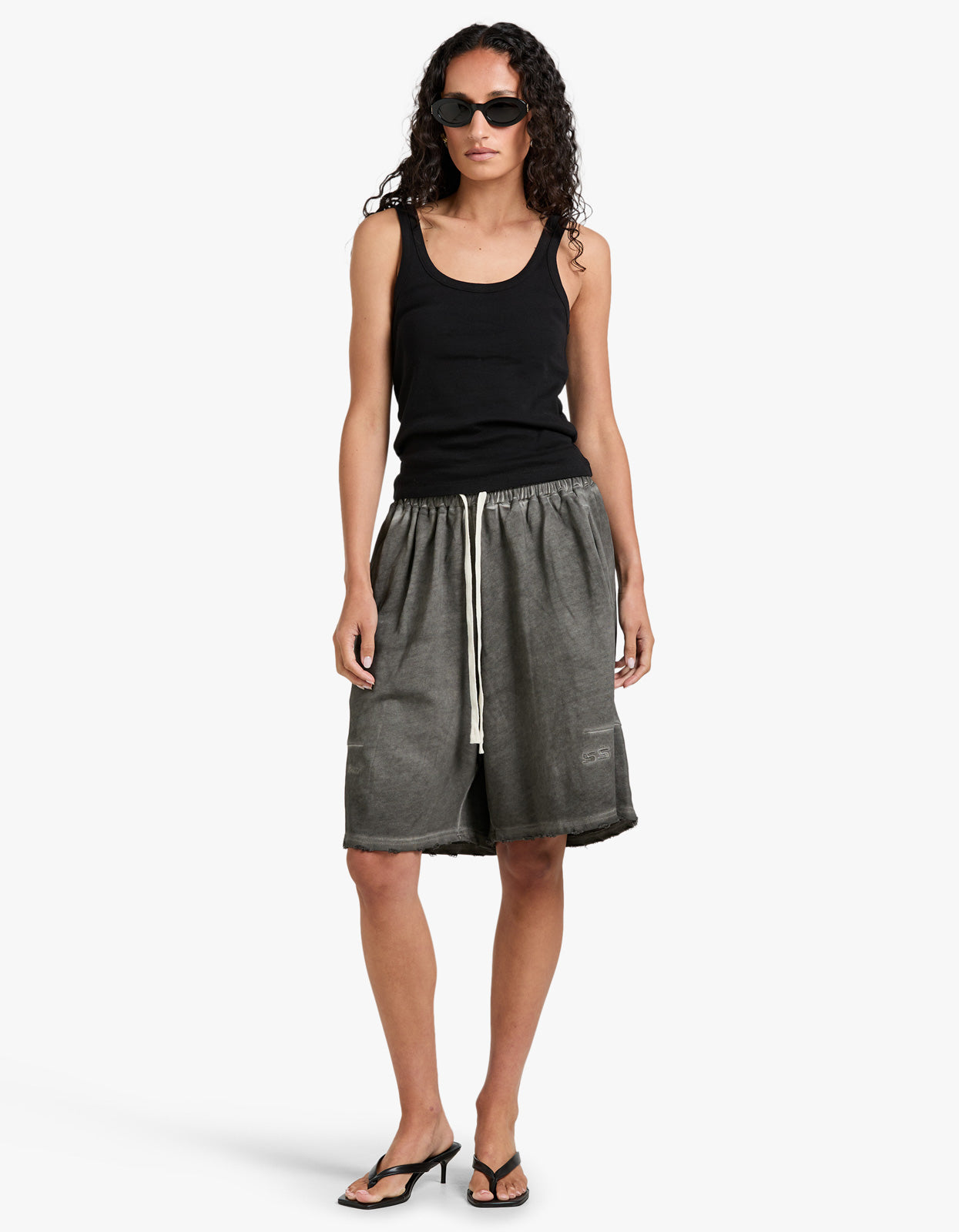 Unisex Distressed Lounge Shorts - Charcoal