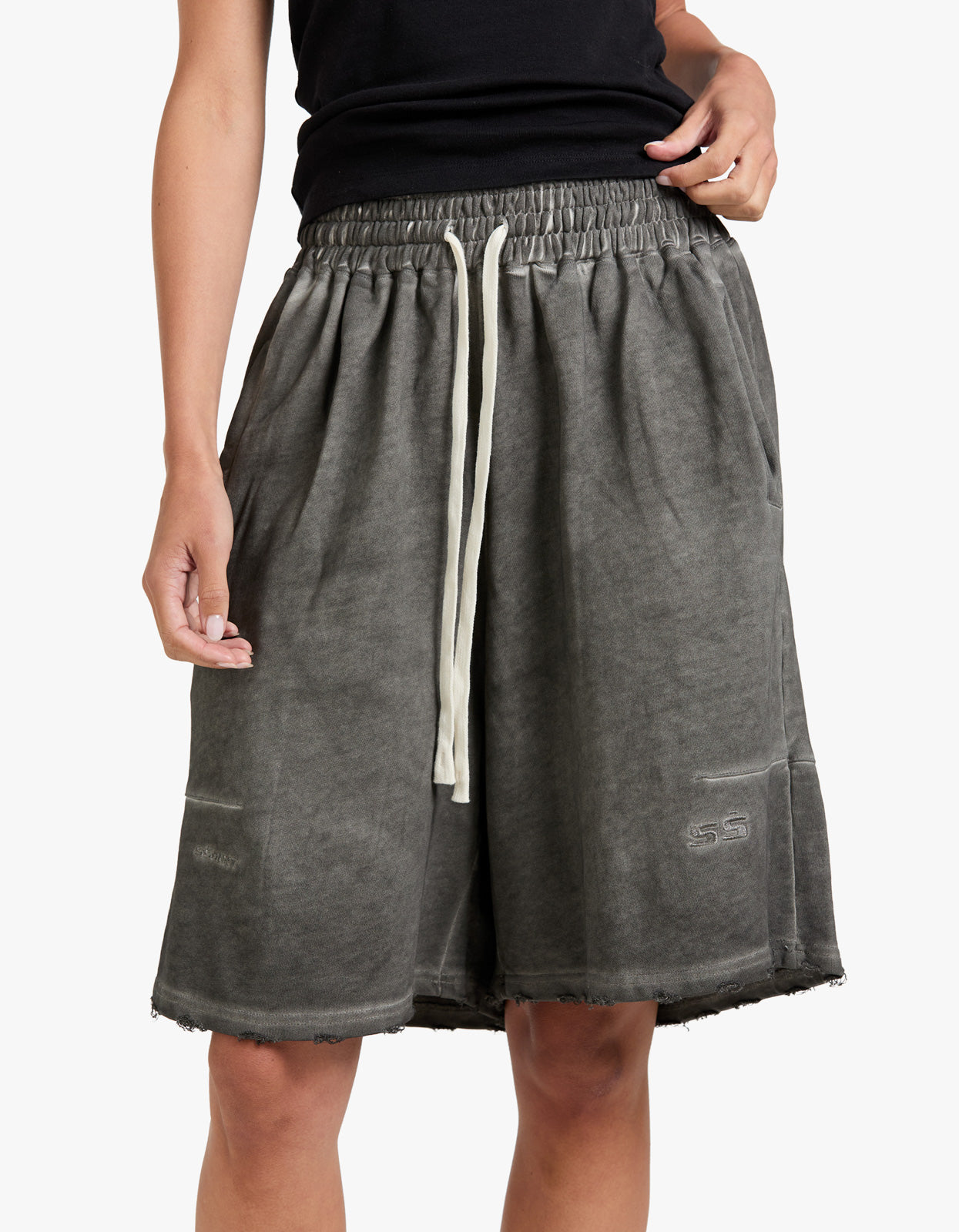 Unisex Distressed Lounge Shorts - Charcoal