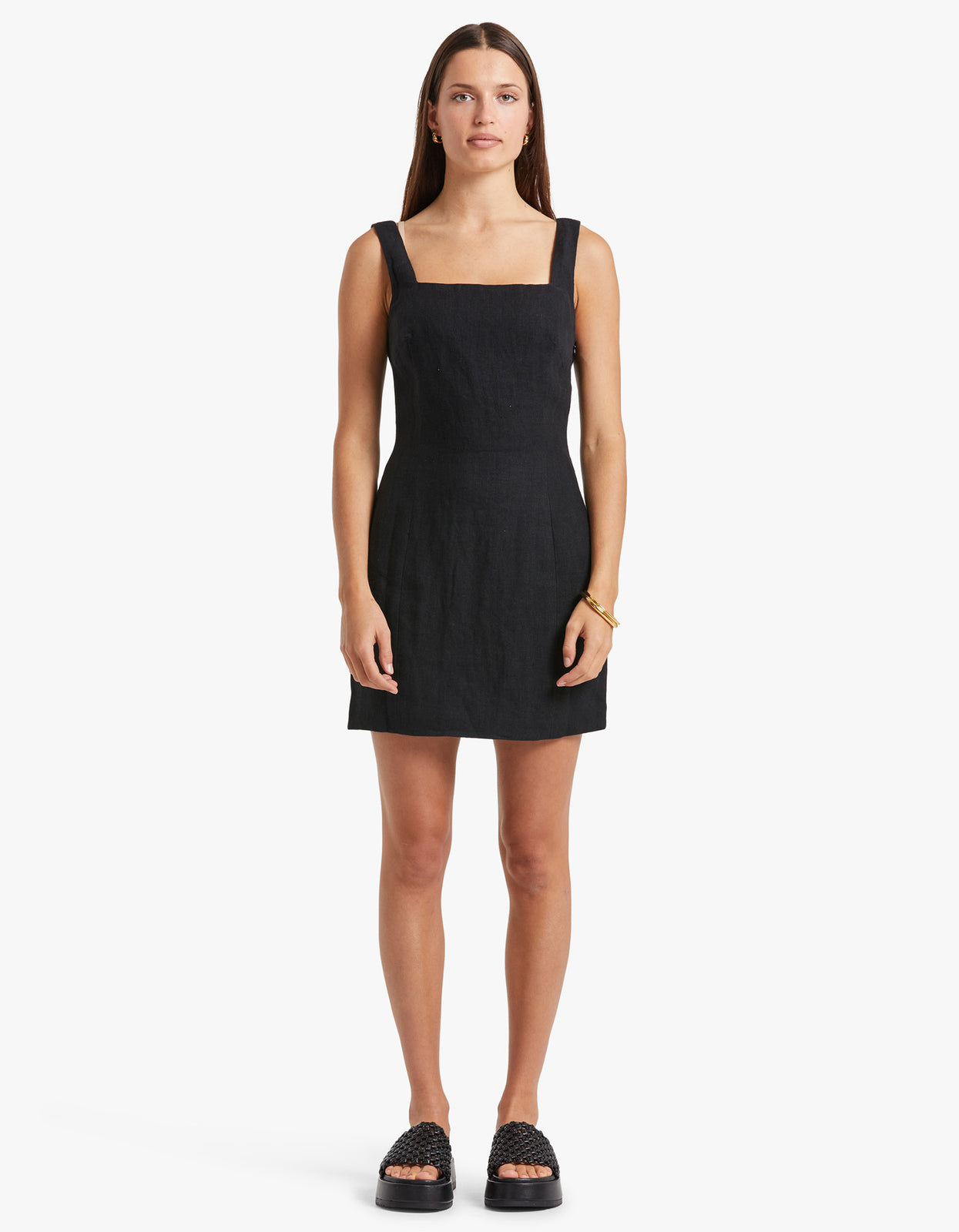 Superette  Linen Square Neck Mini Dress - Black