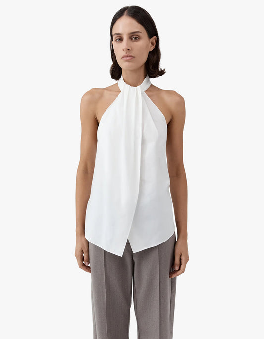 Oxford Halter Tie Back Top - White