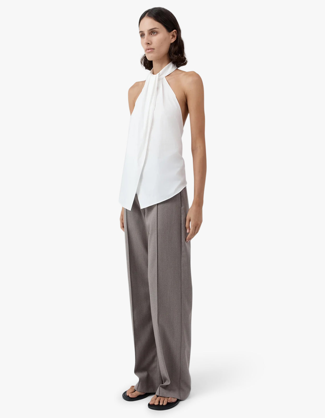 Oxford Halter Tie Back Top - White