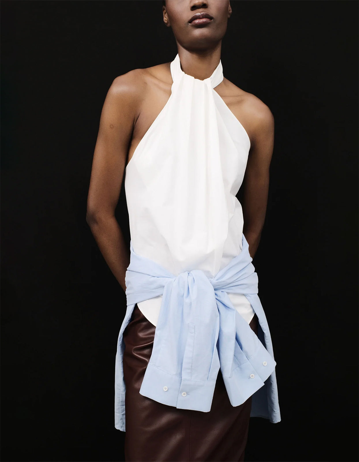 Oxford Halter Tie Back Top - White