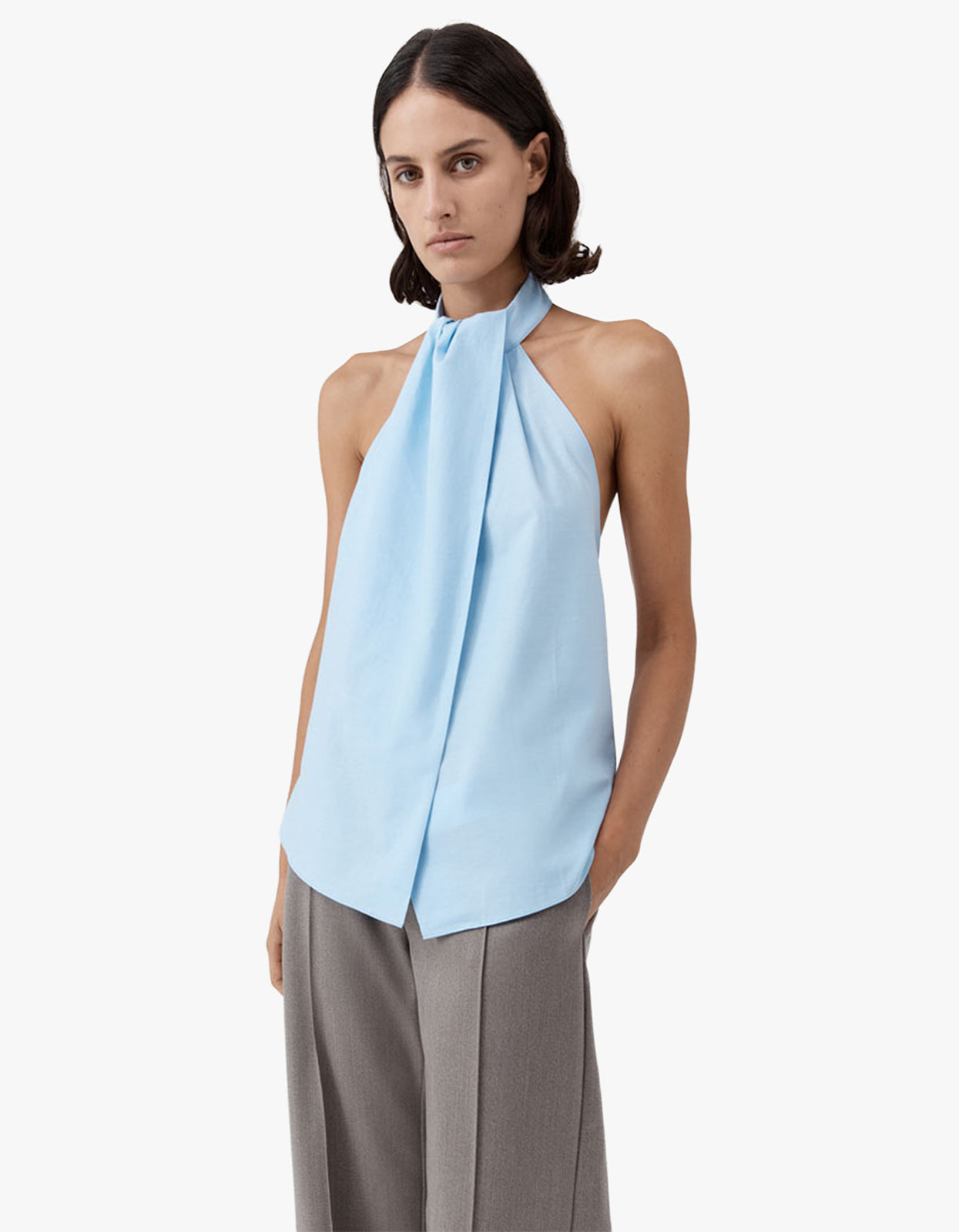 Oxford Halter Tie Back Top - Ciel Blue