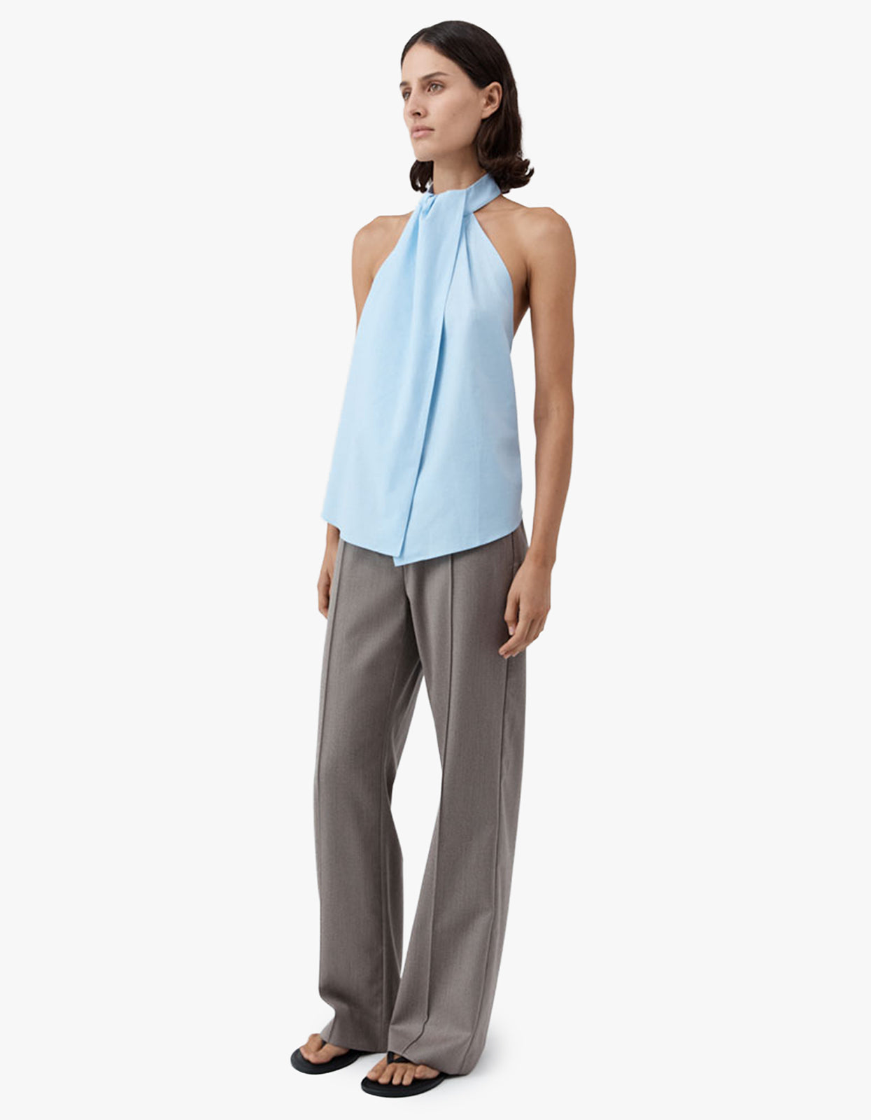 Oxford Halter Tie Back Top - Ciel Blue