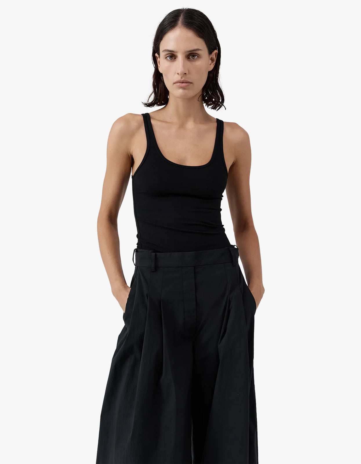 Soft Jersey Slim Scoop Tank - Jet Black