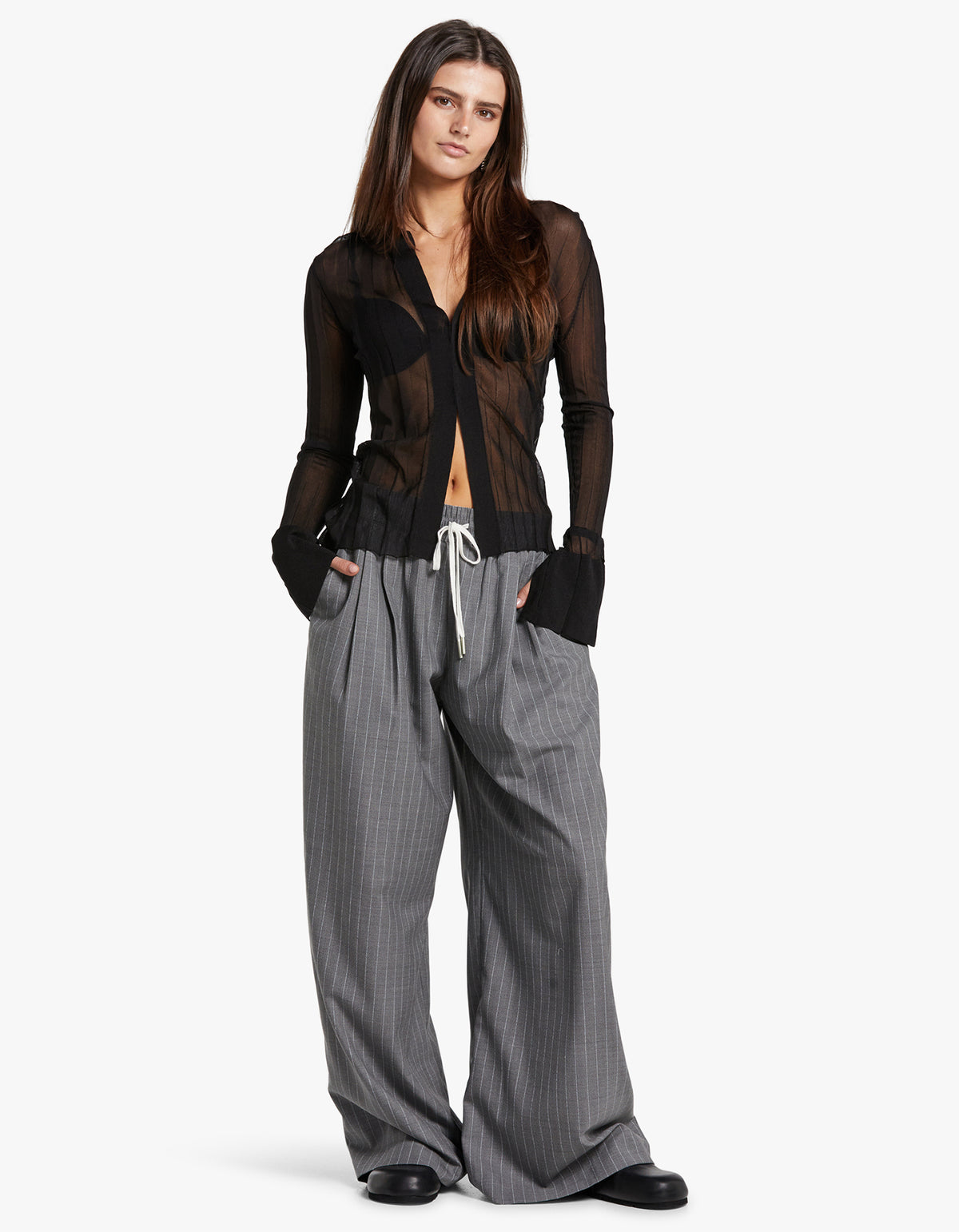 Sacai Chalk Stripe Pants in Beige – Hampden Clothing