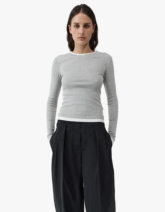 Organic Cotton Layered Long Sleeve Top - Grey Marle