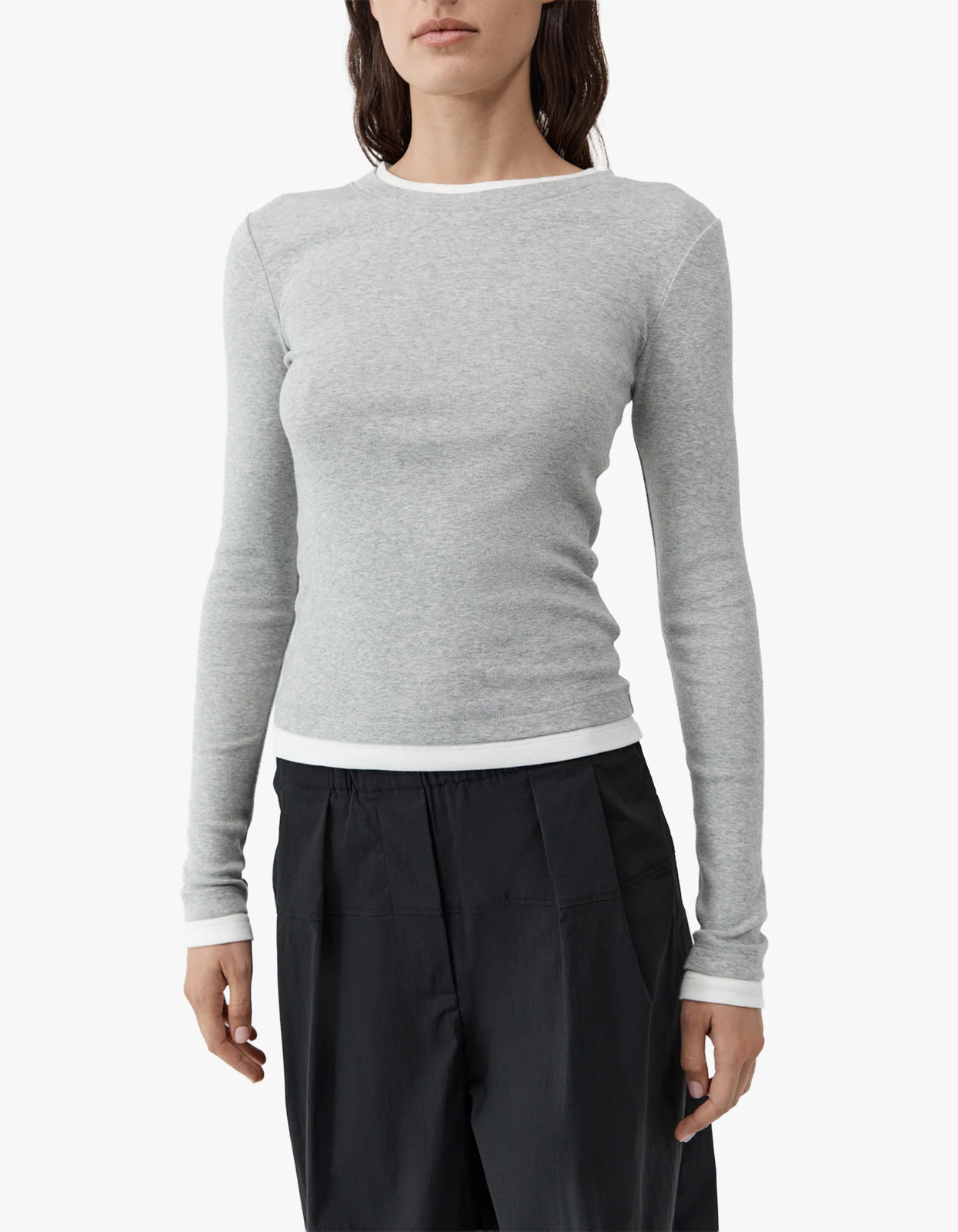 St. Agni - Organic Cotton Layered Long Sleeve Top Grey Marle