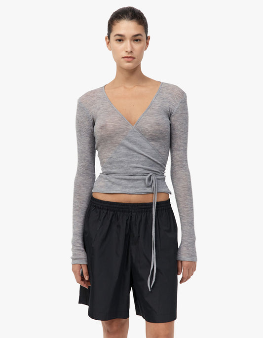 Baby Wool Wrap Top - Grey Marle