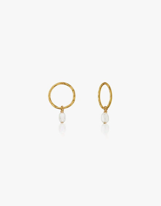 Mini Pearl Hoops - Gold