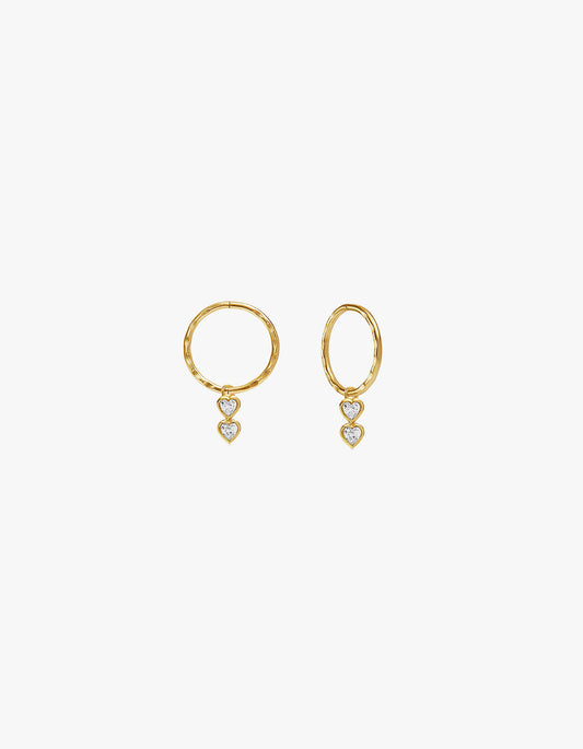 Two Of A Kind Heart Mini Hoops - Gold