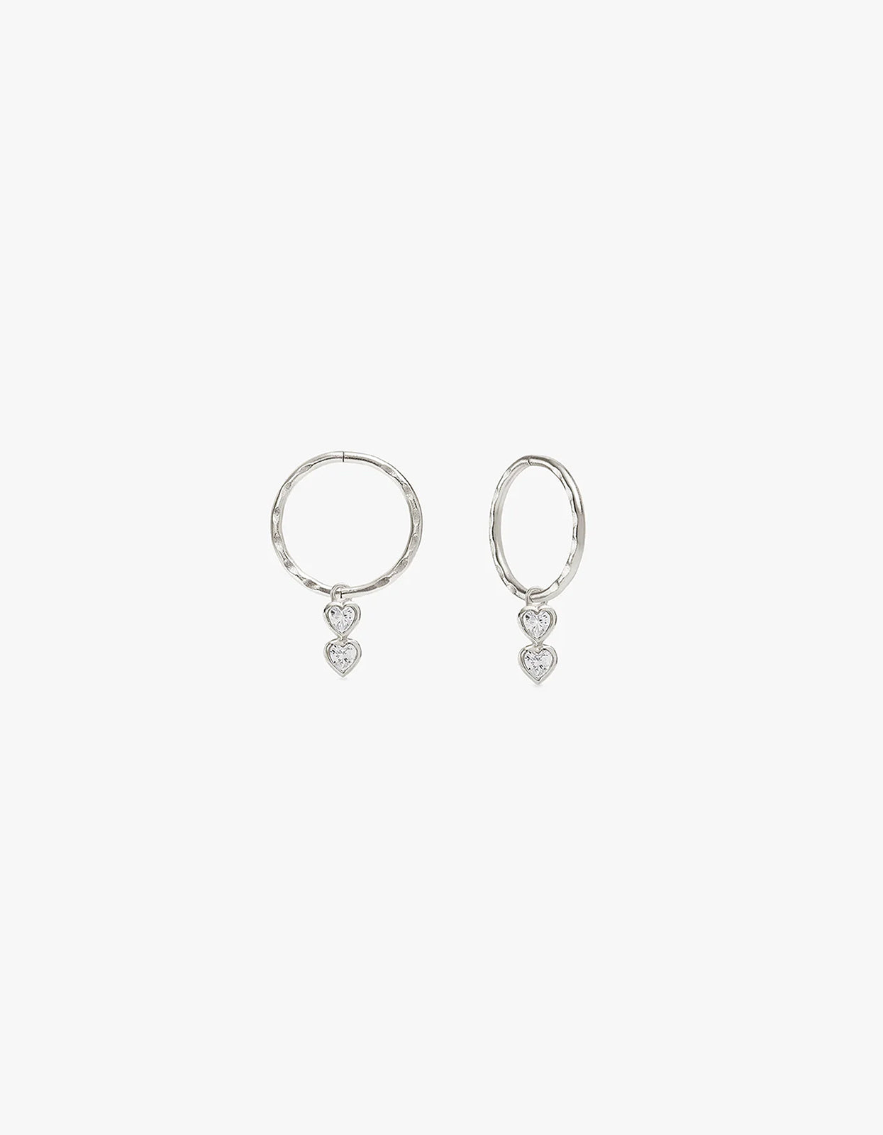 Two Of A Kind Heart Mini Hoops - Silver