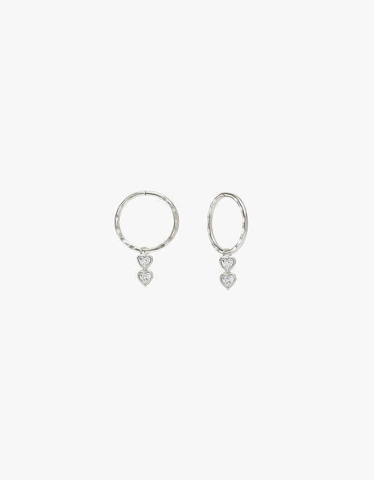 Two Of A Kind Heart Mini Hoops - Silver