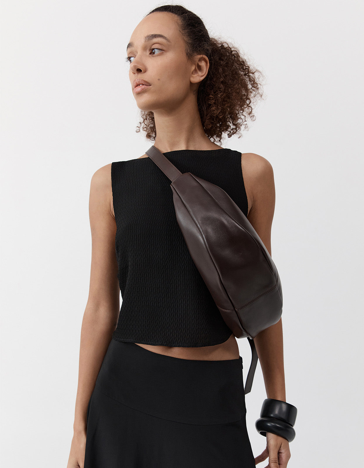 Adjustable Slim Crescent Bag - Coffee