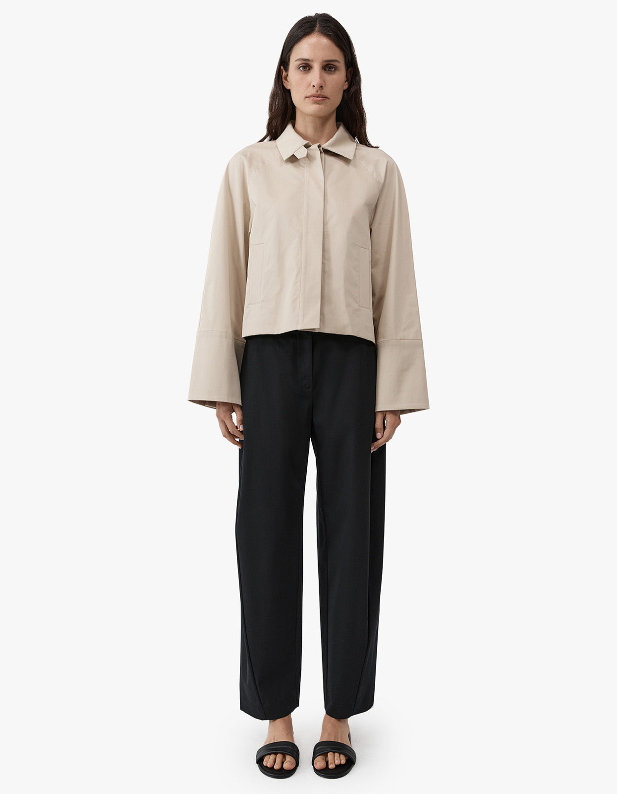 Cropped Cotton Shirt Jacket - Champagne