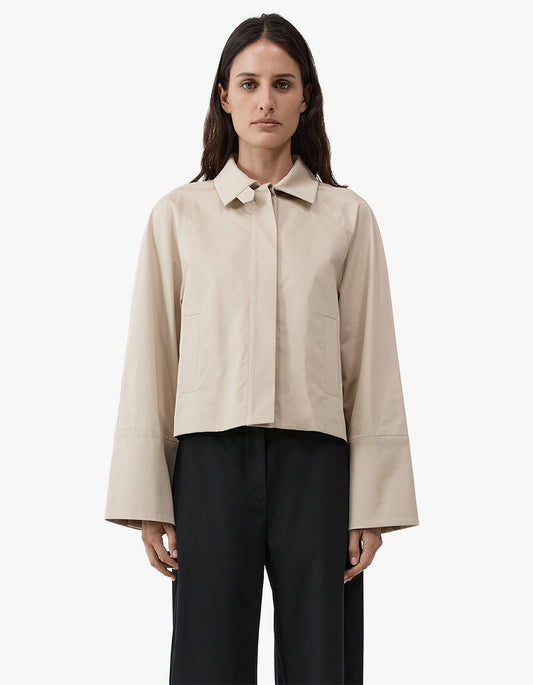 Cropped Cotton Shirt Jacket - Champagne