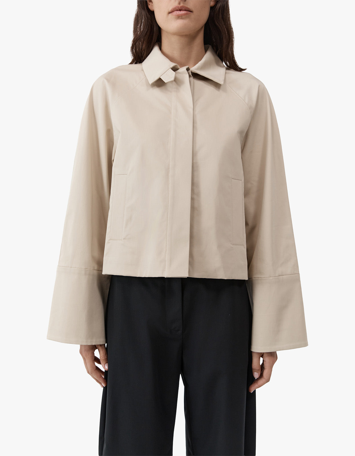 Cropped Cotton Shirt Jacket - Champagne