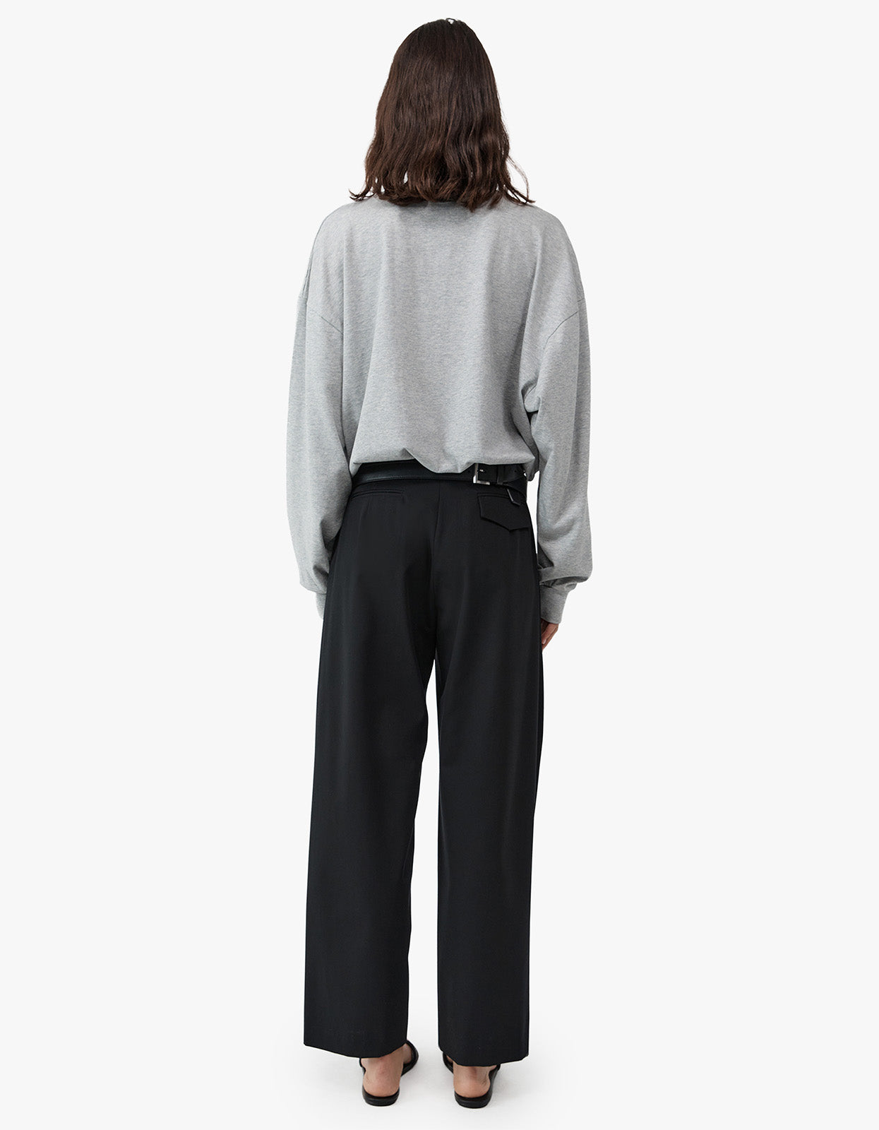 Drawstring Long Sleeve Top - Light Grey Marle